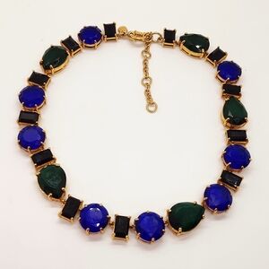 Vintage J. Crew Necklace Brulee Blue and Green Rhinestones